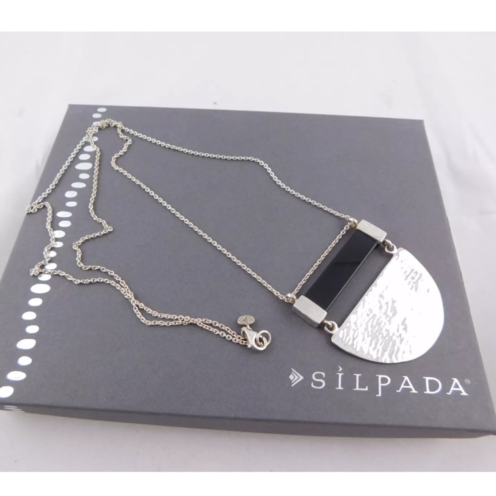 Silpada Vintage Sterling Silver Onyx Large Half Moon Pendant Necklace. - Picture 2 of 10